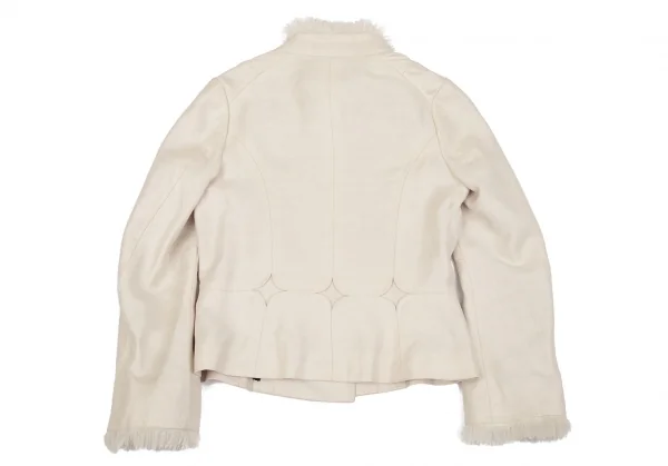 エイスA ファー切替リネン変形ライダースジャケット ベージュ1 K-103507_013