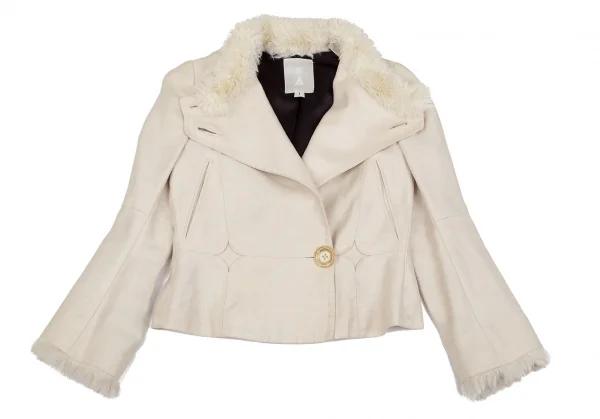 エイスA ファー切替リネン変形ライダースジャケット ベージュ1 K-103507_002