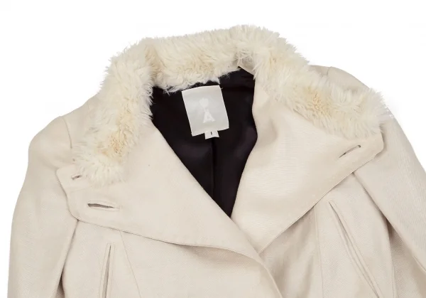 エイスA ファー切替リネン変形ライダースジャケット ベージュ1 K-103507_003