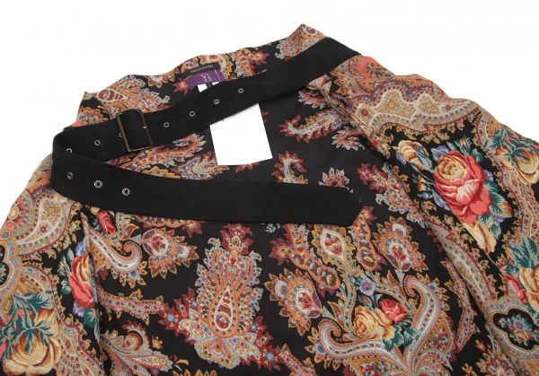 タケシコウサカバイ ワイズ ピンクレーベルTAKESHI KOSAKA by Y's Pink Label フラワープリントフリンジスカーフショール 黒マルチ2 K-103524_003