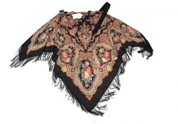 タケシコウサカバイ ワイズ ピンクレーベルTAKESHI KOSAKA by Y's Pink Label フラワープリントフリンジスカーフショール 黒マルチ2 K-103524_007