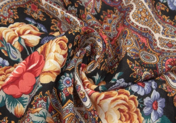 タケシコウサカバイ ワイズ ピンクレーベルTAKESHI KOSAKA by Y's Pink Label フラワープリントフリンジスカーフショール 黒マルチ2 K-103524_011