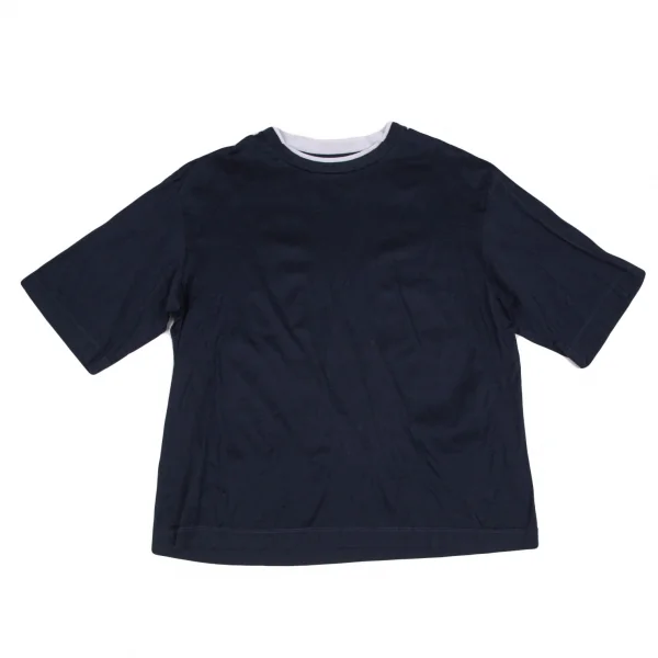 ルーチョバノッティLUCIO VANOTTI 衿二重デザイン半袖Tシャツ 紺白4 K-103536_001