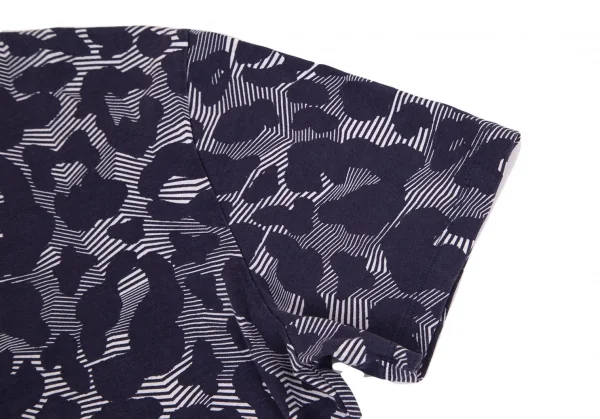 ニールバレットNeil Barrett ボーダーレオパード半袖Tシャツ 紫白M K-103537_003