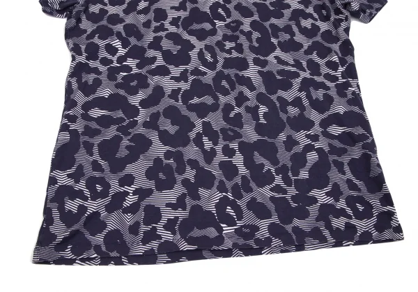ニールバレットNeil Barrett ボーダーレオパード半袖Tシャツ 紫白M K-103537_005