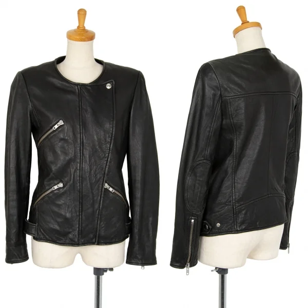 イザベルマランエトワールISABEL MARANT ETOILE レザーノーカラーライダースジャケット 黒38 K-103544_001