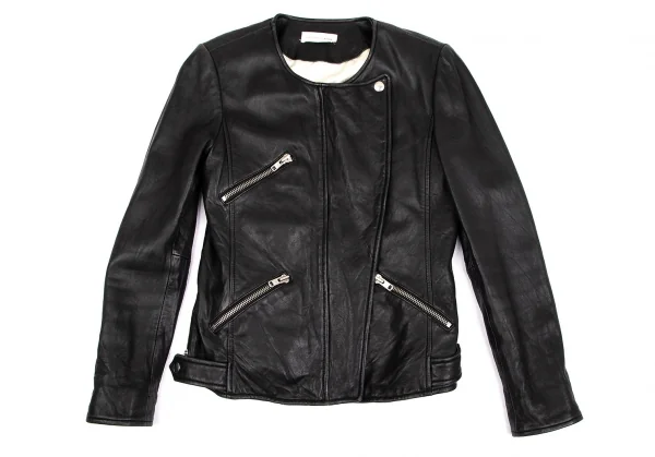 イザベルマランエトワールISABEL MARANT ETOILE レザーノーカラーライダースジャケット 黒38 K-103544_002