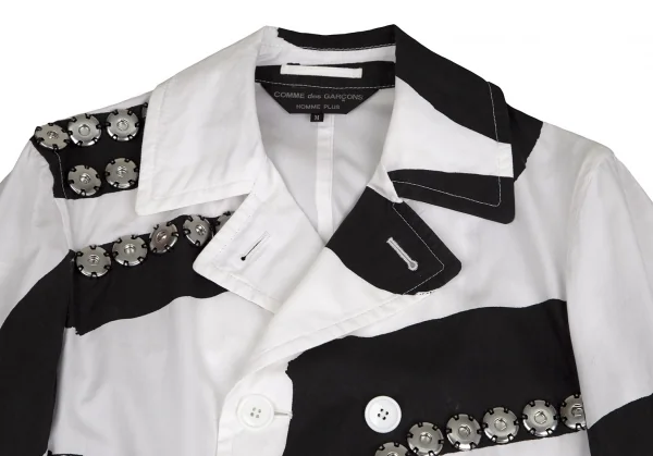 コムデギャルソン オムプリュスCOMME des GARCONS HOMME PLUS スナップボタン装飾プリントコットンPコート 白黒M K-103553_002