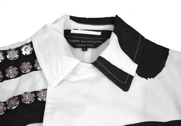 コムデギャルソン オムプリュスCOMME des GARCONS HOMME PLUS スナップボタン装飾プリントコットンPコート 白黒M K-103553_004