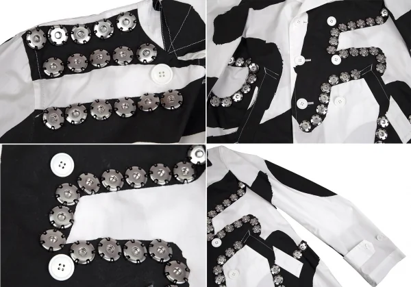 コムデギャルソン オムプリュスCOMME des GARCONS HOMME PLUS スナップボタン装飾プリントコットンPコート 白黒M K-103553_005