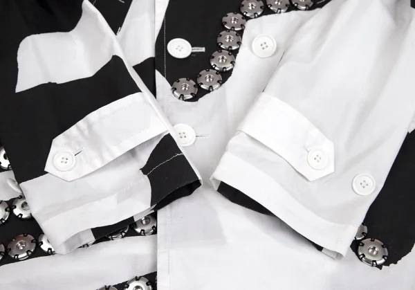 コムデギャルソン オムプリュスCOMME des GARCONS HOMME PLUS スナップボタン装飾プリントコットンPコート 白黒M K-103553_006
