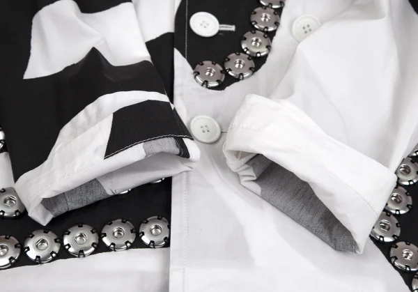 コムデギャルソン オムプリュスCOMME des GARCONS HOMME PLUS スナップボタン装飾プリントコットンPコート 白黒M K-103553_008