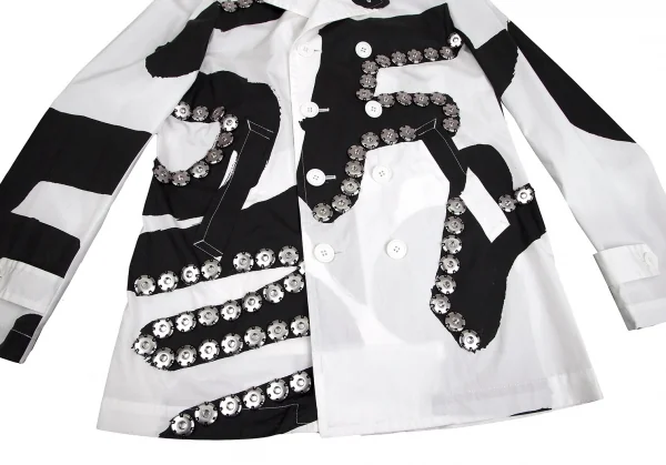 コムデギャルソン オムプリュスCOMME des GARCONS HOMME PLUS スナップボタン装飾プリントコットンPコート 白黒M K-103553_009