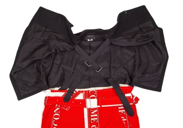 コムデギャルソン オムプリュスCOMME des GARCONS HOMME PLUS ロゴ総柄ドッキングポンチョコート 黒赤白L K-103559_006