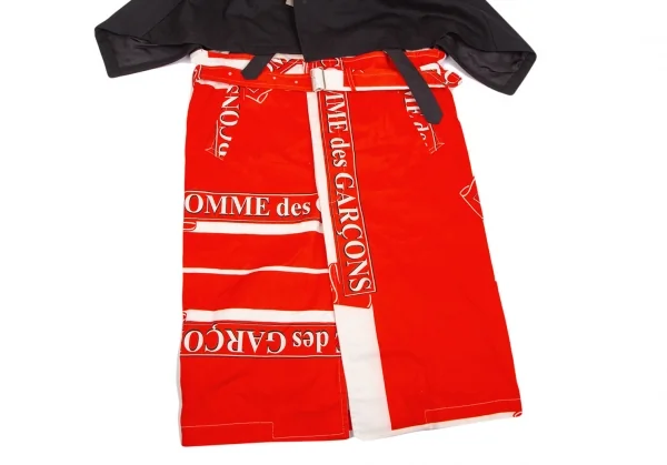 コムデギャルソン オムプリュスCOMME des GARCONS HOMME PLUS ロゴ総柄ドッキングポンチョコート 黒赤白L K-103559_008