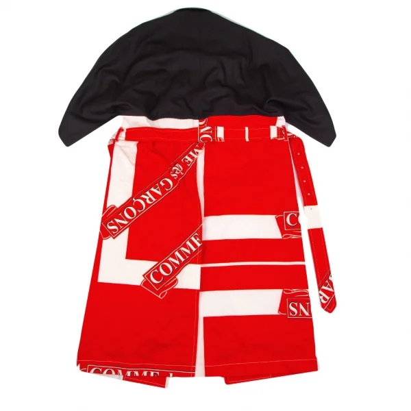 コムデギャルソン オムプリュスCOMME des GARCONS HOMME PLUS ロゴ総柄ドッキングポンチョコート 黒赤白L K-103559_013