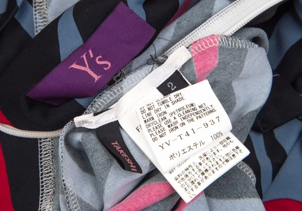 タケシコウサカバイ ワイズ ピンクレーベルTAKESHI KOSAKA by Y's Pink Label ポリストレッチゼブラハイネックトップス 水色黒2 K-103600_015