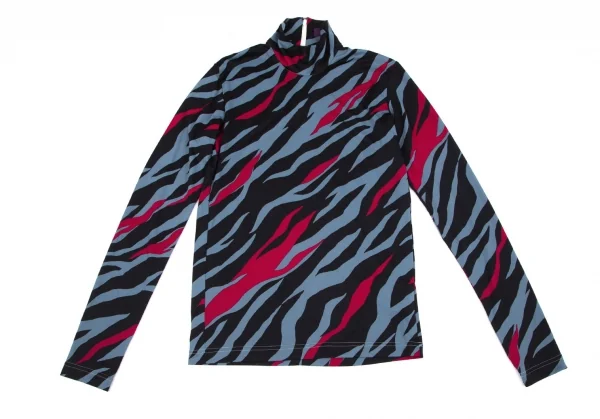 タケシコウサカバイ ワイズ ピンクレーベルTAKESHI KOSAKA by Y's Pink Label ポリストレッチゼブラハイネックトップス 水色黒2 K-103600_002