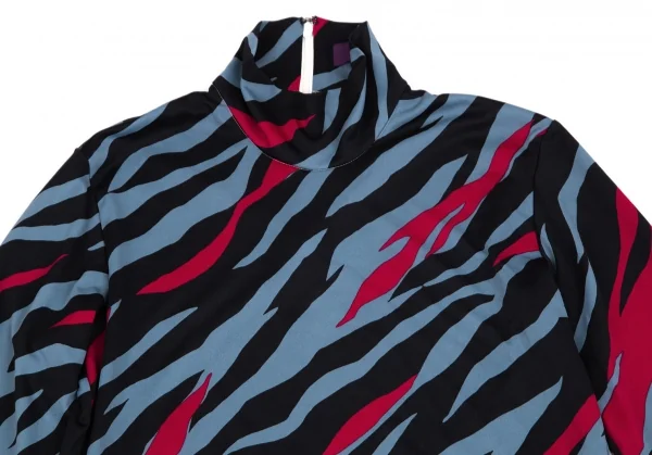 タケシコウサカバイ ワイズ ピンクレーベルTAKESHI KOSAKA by Y's Pink Label ポリストレッチゼブラハイネックトップス 水色黒2 K-103600_003