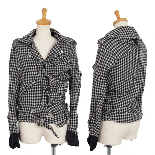 ジュンヤワタナベ コムデギャルソンJUNYA WATANABE COMME des GARCONS ウール縮絨ブロックチェックライダースジャケット 白黒S K-103631_001