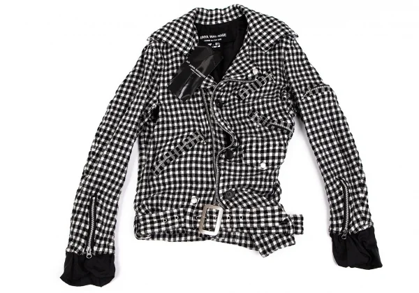 ジュンヤワタナベ コムデギャルソンJUNYA WATANABE COMME des GARCONS ウール縮絨ブロックチェックライダースジャケット 白黒S K-103631_002