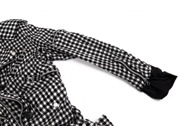ジュンヤワタナベ コムデギャルソンJUNYA WATANABE COMME des GARCONS ウール縮絨ブロックチェックライダースジャケット 白黒S K-103631_004