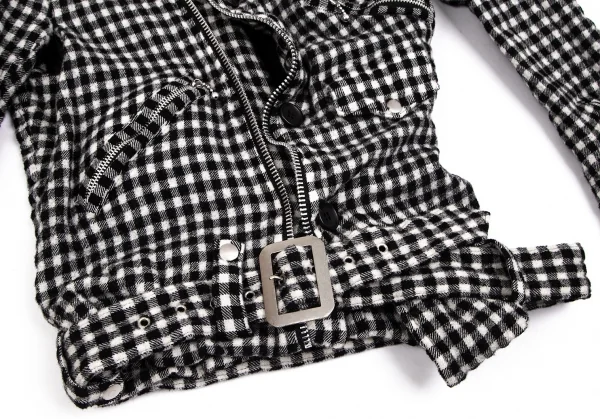 ジュンヤワタナベ コムデギャルソンJUNYA WATANABE COMME des GARCONS ウール縮絨ブロックチェックライダースジャケット 白黒S K-103631_008