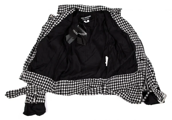 ジュンヤワタナベ コムデギャルソンJUNYA WATANABE COMME des GARCONS ウール縮絨ブロックチェックライダースジャケット 白黒S K-103631_012