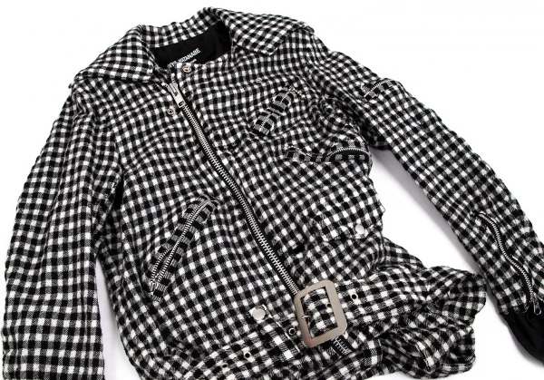 ジュンヤワタナベ コムデギャルソンJUNYA WATANABE COMME des GARCONS ウール縮絨ブロックチェックライダースジャケット 白黒S K-103631_013