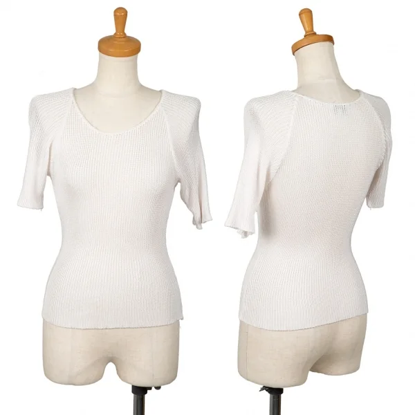 フェンディシメFENDISSIME レーヨンクルーネック半袖ニット 白38 K-103635_001