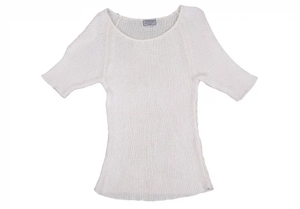 フェンディシメFENDISSIME レーヨンクルーネック半袖ニット 白38 K-103635_002