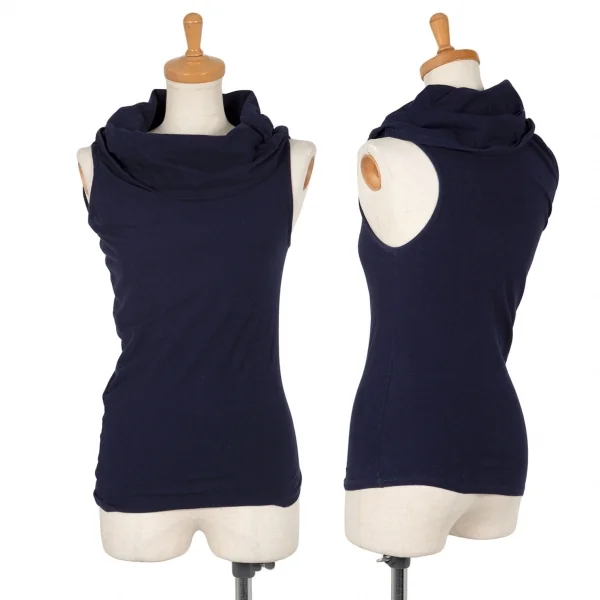 アツロウタヤマA/T アシンメトリーデザインタートルネックストレッチノースリーブ 紺M位 K-103637_001