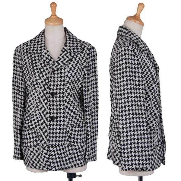 COMME des GARCONS コムコム 千鳥チェックポリ特殊加工ジャケット コムデギャルソンCOMME des GARCONS 千鳥柄デザインジャケット 黒白S