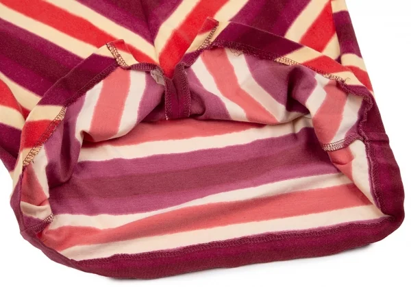 ジジリgigli Vネック前スリットストライプストレッチ半袖カットソー 紫クリーム赤38 K-103645_010