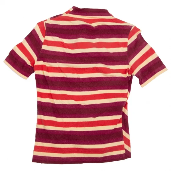 ジジリgigli Vネック前スリットストライプストレッチ半袖カットソー 紫クリーム赤38 K-103645_011