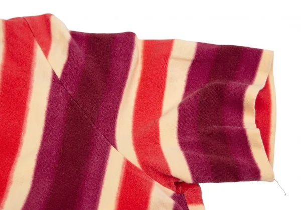 ジジリgigli Vネック前スリットストライプストレッチ半袖カットソー 紫クリーム赤38 K-103645_005