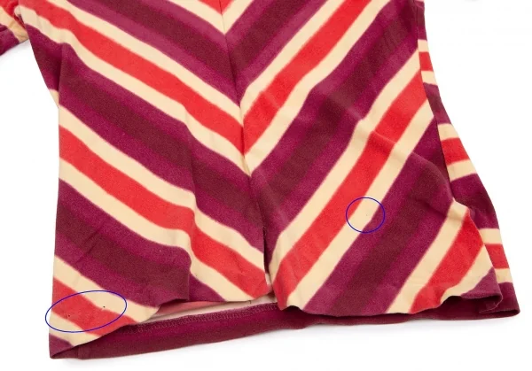 ジジリgigli Vネック前スリットストライプストレッチ半袖カットソー 紫クリーム赤38 K-103645_006