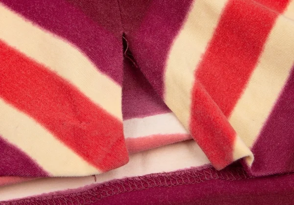 ジジリgigli Vネック前スリットストライプストレッチ半袖カットソー 紫クリーム赤38 K-103645_009