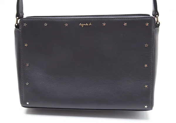 アニエスベーagnes b.VOYAGE スタースタッズレザーショルダーバッグ チャコール K-103664_002