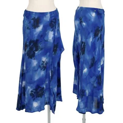 ヨウジヤマモト ノアールYohji Yamamoto NOIR シルク花柄サイドドレープスカート