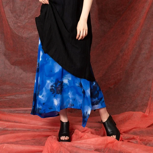 Yohji Yamamoto NOIR Silk Flower Side Drape Skirt K-103675_017
