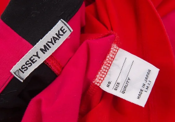 イッセイミヤケISSEY MIYAKE パッチワークハーフジップストレッチポロシャツ 黒赤ピンクM位 K-103686_013