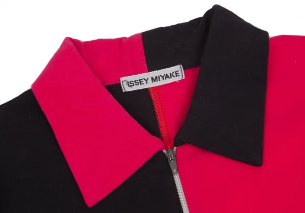 イッセイミヤケISSEY MIYAKE パッチワークハーフジップストレッチポロシャツ 黒赤ピンクM位 K-103686_004