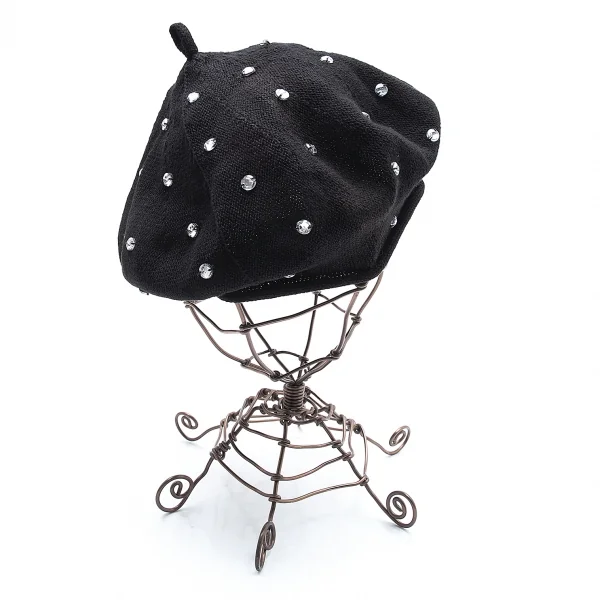 ソニアリキエ×エイチアンドエムSONIA RYKIEL×H&M ビジュー装飾ニットベレー帽 黒 K-103693_004