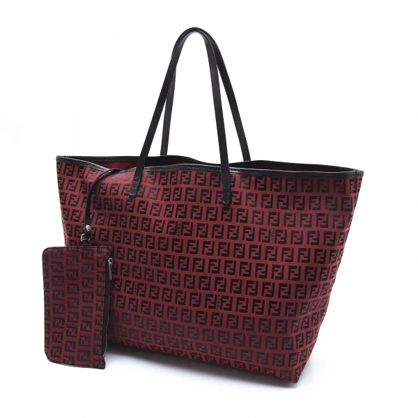 フェンディFENDI ポーチ付きズッカ柄トートバッグ 赤黒 K-103701_001