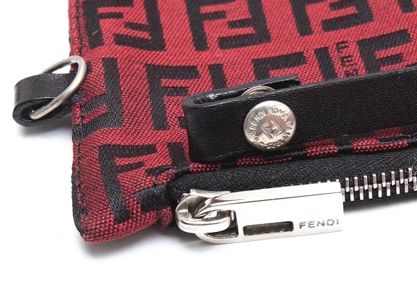 フェンディFENDI ポーチ付きズッカ柄トートバッグ 赤黒 K-103701_011