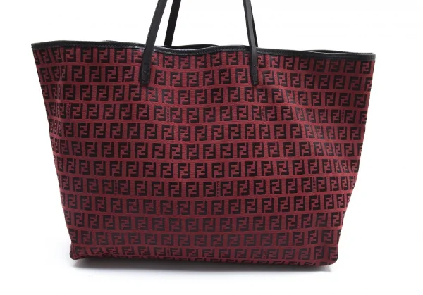 フェンディFENDI ポーチ付きズッカ柄トートバッグ 赤黒 K-103701_005