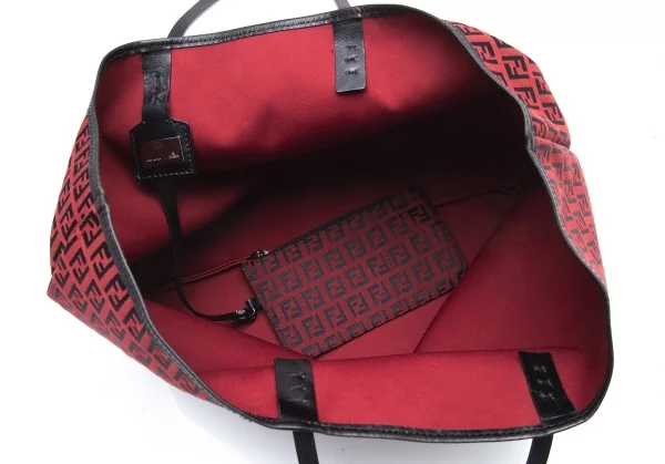 フェンディFENDI ポーチ付きズッカ柄トートバッグ 赤黒 K-103701_009
