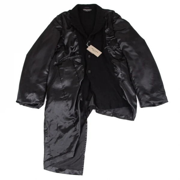 新品!コムデギャルソン オムプリュスCOMME des GARCONS HOMME PLUS ウールナイロンインサイドアウトアシンメトリージャケット 黒L K-103756_001