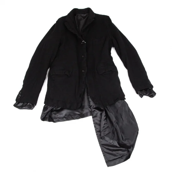 新品!コムデギャルソン オムプリュスCOMME des GARCONS HOMME PLUS ウールナイロンインサイドアウトアシンメトリージャケット 黒L K-103756_011